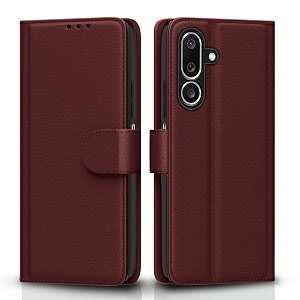 pikkme flip cover for samsung galaxy m36 5g  leather finish  shockproof with card pockets amp wallet stand  ultimate protection casebrown