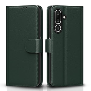 pikkme flip cover for samsung galaxy m36 5g  leather finish  shockproof with card pockets amp wallet stand  ultimate protection case green
