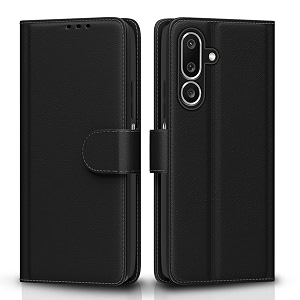 pikkme flip cover for samsung galaxy m36 5g  leather finish  shockproof with card pockets amp wallet stand  ultimate protection case black