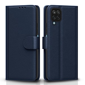 pikkme flip cover for samsung galaxy m42  leather finish  shockproof with card pockets amp wallet stand  ultimate protection case blue