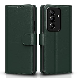 pikkme flip cover for samsung galaxy m47 5g  a27 5g leather finish  inside tpu with card pockets  wallet stand and shock proof  complete protection flip case green