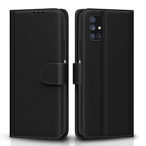 pikkme flip cover for samsung galaxy m51  leather finish  shockproof with card pockets amp wallet stand  ultimate protection caseblack