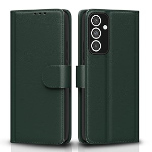 pikkme flip cover for samsung galaxy m55 5g  m55s 5g  f55 5g leather finish  inside tpu with card pockets  wallet stand and shock proof  complete protection flip case green