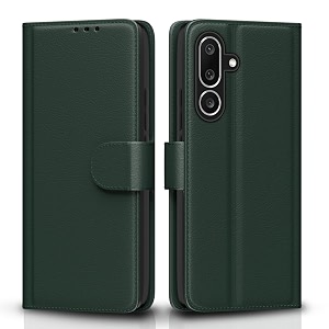 pikkme flip cover for samsung galaxy m56 5g leather finish  inside tpu with card pockets  wallet stand and shock proof  complete protection flip casegreen