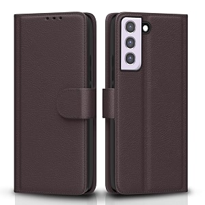 pikkme flip cover for samsung galaxy s21 fe 5g  leather finish  shockproof with card pockets amp wallet stand  ultimate protection casecoffee
