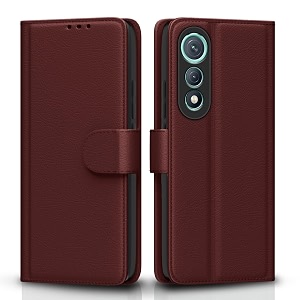 pikkme flip cover for tecno pova curve 5g leather finish  inside tpu with card pockets  wallet stand and shock proof  complete protection flip casebrown