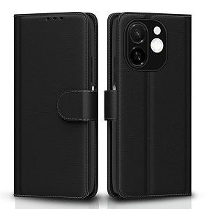 pikkme flip cover for tecno spark 30c 5g leather finish  inside tpu with card pockets  wallet stand and shock proof  complete protection flip caseblack