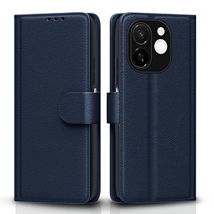 pikkme flip cover for tecno spark 30c 5g leather finish  inside tpu with card pockets  wallet stand and shock proof  complete protection flip caseblue