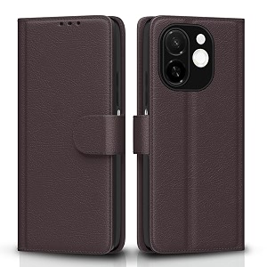 pikkme flip cover for tecno spark 30c 5g leather finish  inside tpu with card pockets  wallet stand and shock proof  complete protection flip casecoffee