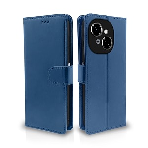 pikkme flip cover for tecno spark go 1  leather finish  shockproof with card pockets amp wallet stand  ultimate protection case blue