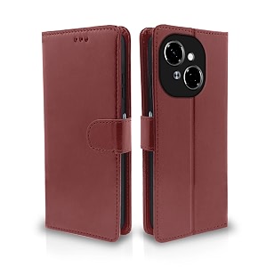 pikkme flip cover for tecno spark go 1  leather finish  shockproof with card pockets amp wallet stand  ultimate protection casebrown