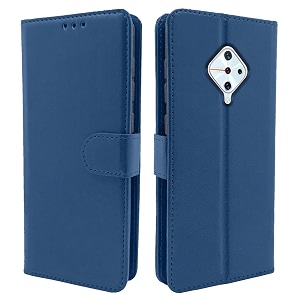 pikkme flip cover for vivo s1 pro  leather finish  shockproof with card pockets amp wallet stand  ultimate protection case blue