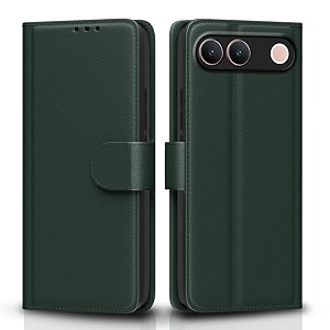 pikkme flip cover for vivo s2 5g  vivo t5 5g  iqoo z11 5g leather finish  inside tpu with card pockets  wallet stand and shock proof  complete protection flip case green