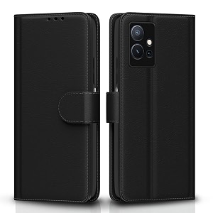 pikkme flip cover for vivo t1 5g  vivo y75 5g  iqoo z6 5g leather finish  shockproof with card pockets amp wallet stand  ultimate protection caseblack