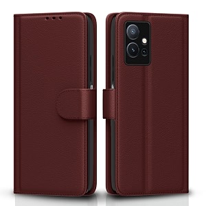 pikkme flip cover for vivo t1 5g  vivo y75 5g  iqoo z6 5g  leather finish  shockproof with card pockets amp wallet stand  ultimate protection case brown