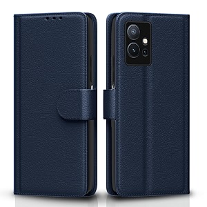 pikkme flip cover for vivo t1 5g  vivo y75 5g  iqoo z6 5g leather finish  shockproof with card pockets amp wallet stand  ultimate protection caseblue