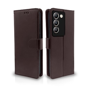 pikkme flip cover for vivo t3 5g  y200e 5g  leather finish  shockproof with card pockets amp wallet stand  ultimate protection casecoffee