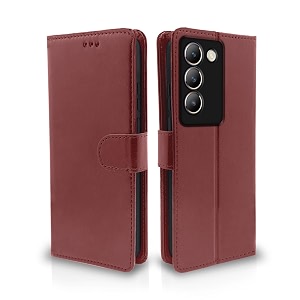 pikkme flip cover for vivo t3 5g y200e 5g  leather finish  shockproof with card pockets amp wallet stand  ultimate protection casebrown