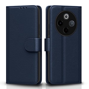 pikkme flip cover for vivo t4 5g  iqoo z10 5g leather finish  inside tpu with card pockets  wallet stand and shock proof  complete protection flip caseblue