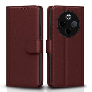 pikkme flip cover for vivo t4 5g  iqoo z10 5g leather finish  inside tpu with card pockets  wallet stand and shock proof  complete protection flip casebrown