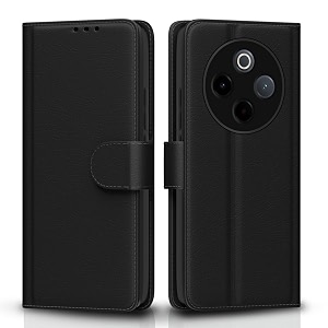 pikkme flip cover for vivo t4 5g  iqoo z10 5g  leather finish  shockproof with card pockets amp wallet stand  ultimate protection caseblack