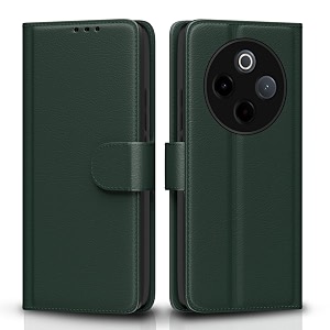 pikkme flip cover for vivo t4 5g  iqoo z10 5g  leather finish  shockproof with card pockets amp wallet stand  ultimate protection casegreen