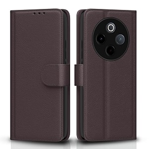 pikkme flip cover for vivo t4 5g  iqoo z10 5g  leather finish  shockproof with card pockets amp wallet stand  ultimate protection casecoffee