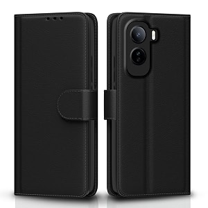 pikkme flip cover for vivo t5 pro 5g leather finish  inside tpu with card pockets  wallet stand and shock proof  complete protection flip case black