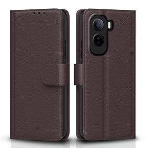 pikkme flip cover for vivo t5 pro 5g leather finish  inside tpu with card pockets  wallet stand and shock proof  complete protection flip case coffee