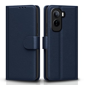 pikkme flip cover for vivo t5 pro 5g leather finish  inside tpu with card pockets  wallet stand and shock proof  complete protection flip case blue