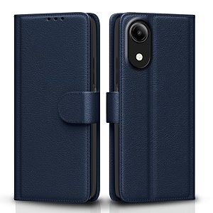 pikkme flip cover for vivo t5e leather finish  inside tpu with card pockets  wallet stand and shock proof  complete protection flip case blue