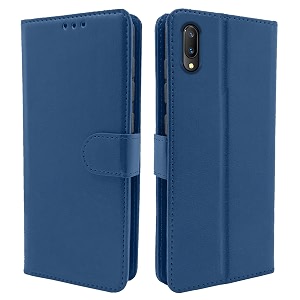 pikkme flip cover for vivo v11 pro  leather finish  shockproof with card pockets amp wallet stand  ultimate protection case blue