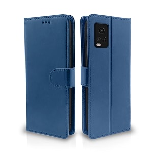 pikkme flip cover for vivo v20 pro  leather finish  shockproof with card pockets amp wallet stand  ultimate protection caseblue