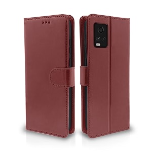 pikkme flip cover for vivo v20 pro  leather finish  shockproof with card pockets amp wallet stand  ultimate protection casebrown