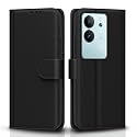 Pikkme Flip Cover for Vivo V29 / V29 Pro 5G| Leather Finish | Shockproof with Card Pockets &amp; Wallet Stand | Ultimate Protection Case (Black)