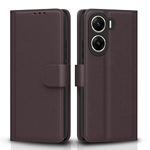 pikkme flip cover for vivo v29e  leather finish  shockproof with card pockets amp wallet stand  ultimate protection casecoffee