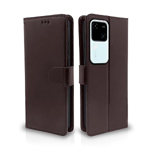 pikkme flip cover for vivo v30 5g  leather finish  shockproof with card pockets amp wallet stand  ultimate protection casecoffee