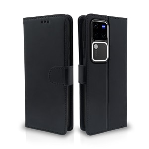 pikkme flip cover for vivo v30 pro 5g  leather finish  shockproof with card pockets amp wallet stand  ultimate protection case black
