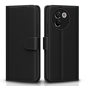 pikkme flip cover for vivo v30e 5g leather finish  shockproof with card pockets amp wallet stand  ultimate protection caseblack