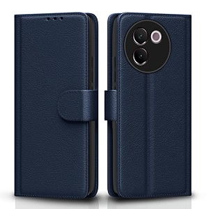 pikkme flip cover for vivo v30e 5g leather finish  shockproof with card pockets amp wallet stand  ultimate protection caseblue