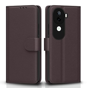 pikkme flip cover for vivo v40e 5g  iqoo z9s 5g  leather finish  shockproof with card pockets amp wallet stand  ultimate protection casecoffee