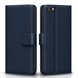 pikkme flip cover for vivo v5  v5s  y66  y67  leather finish  shockproof with card pockets amp wallet stand  ultimate protection case blue