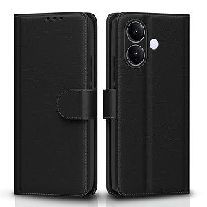 pikkme flip cover for vivo v60 lite 5g leather finish  inside tpu with card pockets  wallet stand and shock proof  complete protection flip caseblack