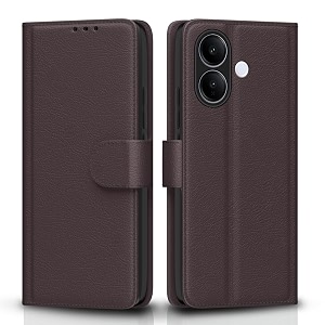 pikkme flip cover for vivo v60 lite 5g leather finish  inside tpu with card pockets  wallet stand and shock proof  complete protection flip casecoffee