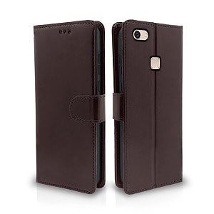 pikkme flip cover for vivo v7 plus  leather finish  shockproof with card pockets amp wallet stand  ultimate protection casecoffee