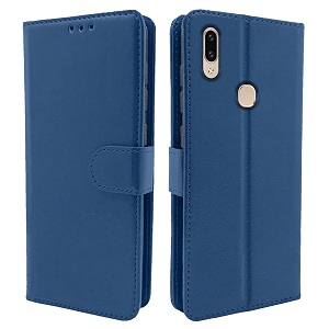 pikkme flip cover for vivo v9  v9 pro  v9 youth  leather finish  shockproof with card pockets amp wallet stand  ultimate protection case blue