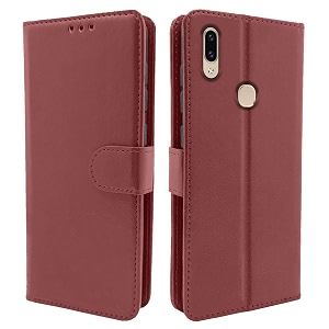 pikkme flip cover for vivo v9  v9 pro  v9 youth  leather finish  shockproof with card pockets amp wallet stand  ultimate protection case brown