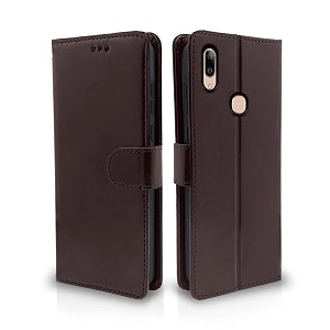 pikkme flip cover for vivo v9  v9 pro  v9 youth  leather finish  shockproof with card pockets amp wallet stand  ultimate protection case coffee