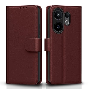 pikkme flip cover for vivo x200 fe 5g leather finish  inside tpu with card pockets  wallet stand and shock proof  complete protection flip casebrown