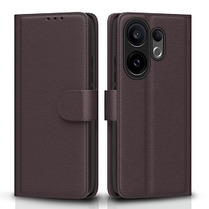 pikkme flip cover for vivo x200 fe 5g leather finish  inside tpu with card pockets  wallet stand and shock proof  complete protection flip casecoffee